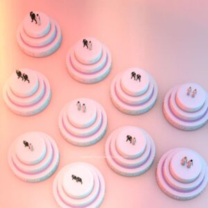 Wedding Cake Equality Graphics - rows of wedding cakes featuring couples of different races and genders