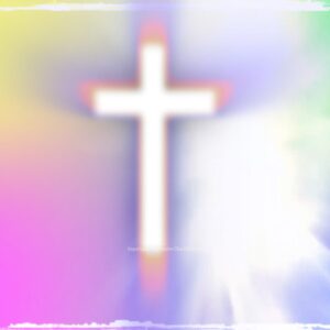 Risen Easter Graphics - a white cross set against a colorful, blurry background