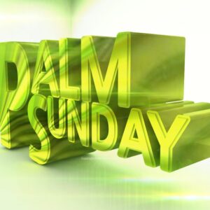 Palm Sunday -the words "Palm Sunday" in 3D letters textured by a green palm frond