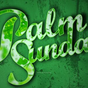 Palm Sunday Worship Media Graphics - the words "Palm Sunday" textured with green palm fronds