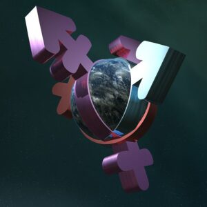 Transgender Christianity Graphics - the world encompassed by symbols for male, female and transgendered people