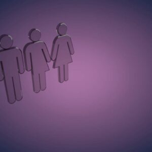 Transgender Christian Graphics - symbols of a male, female and transgendered persons set against a purple background