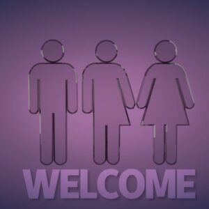 Transgender Christian Video - male, female and transgender symbols set against a purple background