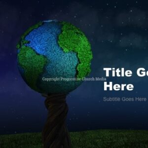 Earth Day Welcome PowerPoint - slide with text placeholders; Earth depicted as a living tree in a calm nighttime meadow
