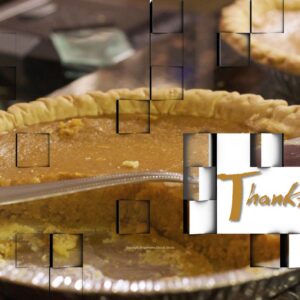 Thanksgiving Church Graphics - image of a pie on a Thanksgiving dinner table