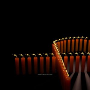 World AIDS Day Worship Service Graphics - a red ribbon is formed by a series of lit candles