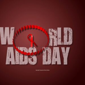 World AIDS Day Worship Video - the words "World AIDS Day" with the O formed by a circle of red ribbons