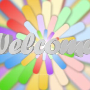 Rainbows Church Welcome Video - a spiral of rainbow colors with the word "Welcome"
