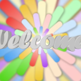 Rainbows Church Welcome Video - a spiral of rainbow colors with the word "Welcome"