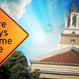 Spiritual Journey - image of a road sign in front of a church that says "welcome"