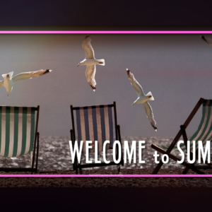 Summer Church Greeting Video - a row of chairs at the beach with seagulls flying overhead