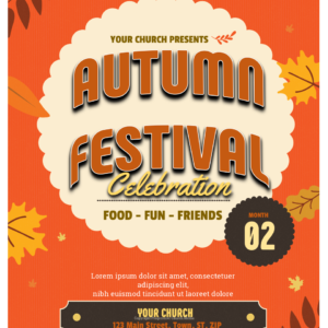 Autumn Festival Flyer - poster template with fall leaves in oranges and reds