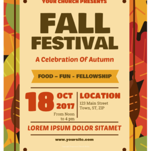 Church Fall Festival Flyer - poster template with fall leaves