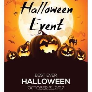 Church Halloween Events Flyer - poster template featuring Jack-o-Lanterns glowing under a Halloween sky