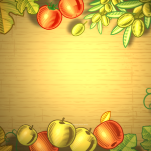 Thanksgiving Greeting Retro Graphics - image features various fruits and vegetables with a vintage, wood-carved look