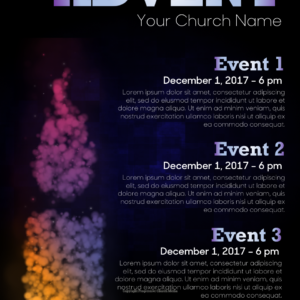 Advent Worship Background Flyer - poster template features a colorful Advent candle