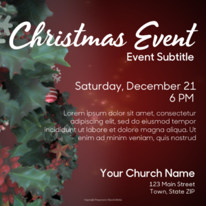 Christmas Worship Background Flyer - poster template features spirals of Christmas garland