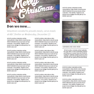 Christmas Church Welcome Newsletter - newsletter template with placeholders for images and text