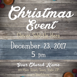 Christmas Church Welcome Flyer - poster template features colorful ornaments against old barn wood