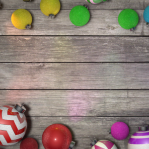 Christmas Church Welcome Graphics - colorful ornaments set against old barn wood