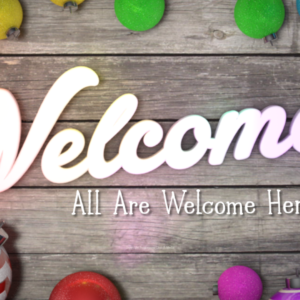 Christmas Church Welcome Video - colorful Christmas ornaments set against old barn wood