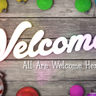 Christmas Church Welcome Video - colorful Christmas ornaments set against old barn wood