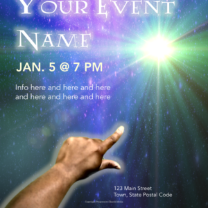 Wise Seek (Epiphany) Flyer - poster template features a person pointing at a bright star in the sky