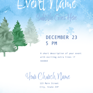 Christmas/Winter Watercolor Landscape Flyer - poster template featuring a watercolor winter forest landscape