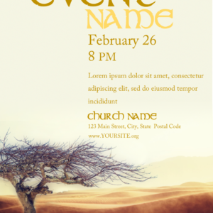 Lent Church Welcome Flyer - poster template with text placeholders set against a barren wilderness landscape