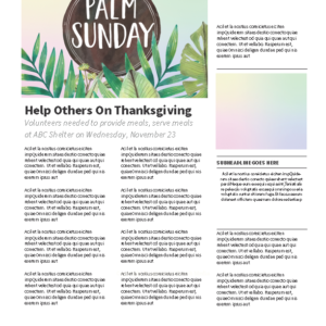 Palm Sunday Church Greeting Newsletter - newsletter template with placeholders for text and images
