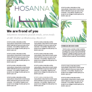 Palm Sunday Church Welcome Newsletter - placeholders for headlines, text and images