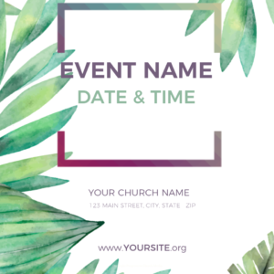 Palm Sunday Church Welcome Flyer - poster template with text placeholders and watercolor palm fronds in the background