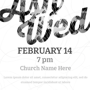 Ash Wednesday Worship Background Flyer - poster template with text placeholders; the words "Ash Wed" filled with ashy scribbles
