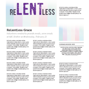 Lenten Church Welcome Newsletter - a newsletter template with placeholders for headlines, text and images