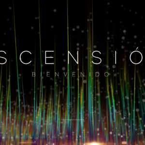 Ascension Sunday Sermon Video - streaks of color rise to the sky with the word "Bienvenido"