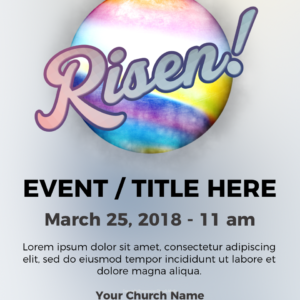 Easter Greeting Flyer - flyer/poster template with placeholders for text set against a grey background with a multi-colored orb