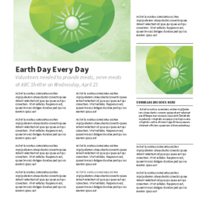 Earth Day Sermon Newsletter - newsletter template with placeholders for text and images
