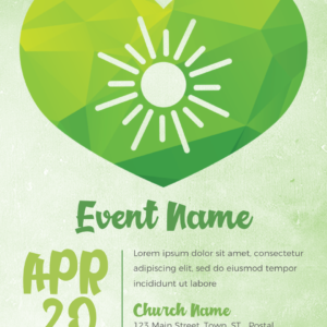 Earth Day Sermon Flyer - poster template with text and image placeholders featuring a stylized green heart