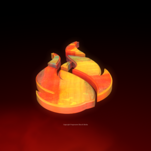 Pentecost Worship Graphics - stylized flame logo set against a dark red background
