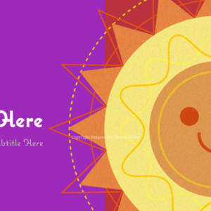 Verano Sol PowerPoint - slide with text placeholders; backgrounds feature a smiling sun in oranges and yellows