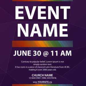 Opt Out Flyer - poster template with text placeholders; background features rainbow stripes against a purple background