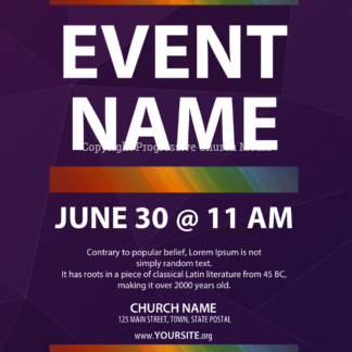 Opt Out Flyer - poster template with text placeholders; background features rainbow stripes against a purple background