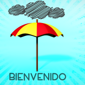 Umbrella Video - a bright umbrella provides shelter from the rain clouds