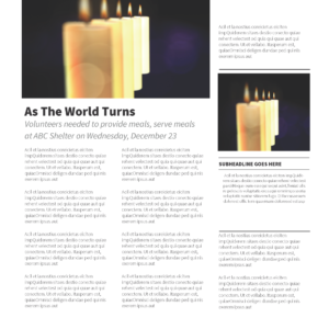 Advent 2018 newsletter template featuring lit candles in warm golden tones against a dark blue background, church newsletter and bulletin template for progressive churches