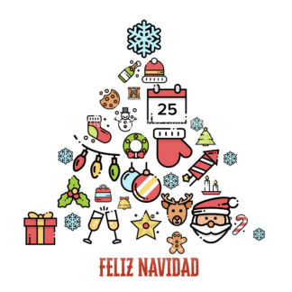 Christmas Icons Video. Christmas images gather together and form the shape of a Christmas Tree