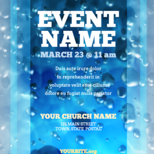 Baptism 2019 Flyer - poster template features a background of blue liquid and bubbles