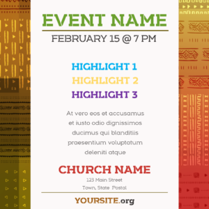 Black History Month 2019 Flyer - poster template features colorful African textiles