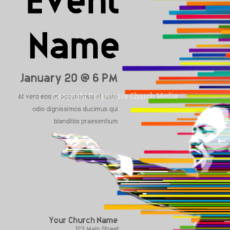 MLK 2019 Flyer. Flyer/poster template featuring image of Dr. King against a colorful striped background