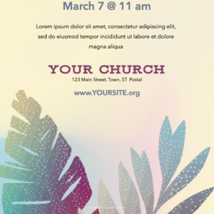 Palm Sunday 2019 Flyer - poster template features colorful, stylized palm fronds
