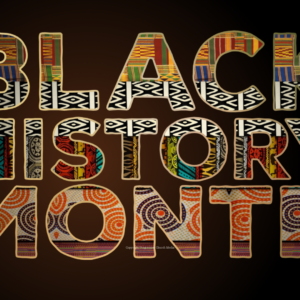 African Fabric Video - the words "Black History Month" are filled with rich, colorful fabrics from Africa
